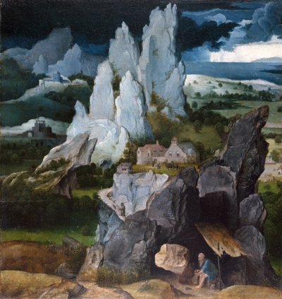 San Jerónimo en un paisaje rocoso, c.1515 de Joachim Patenier